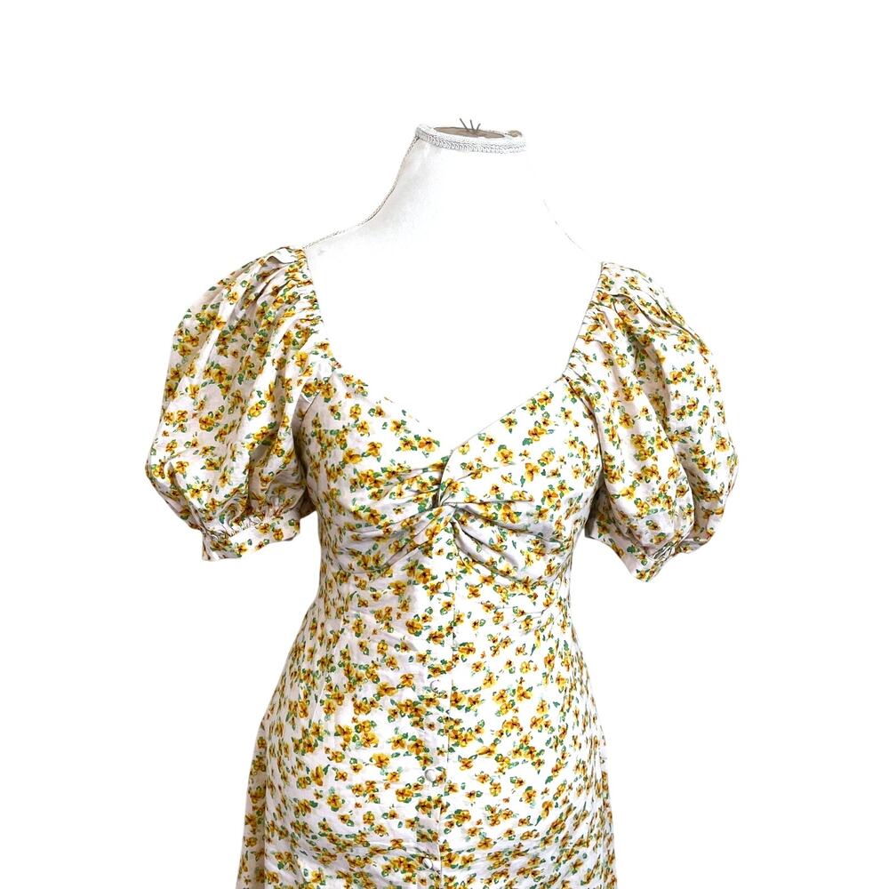 Urban Revivo‎ Floral Dress Womens 8 Yellow Cottagecore Babydoll Milkmaid Midi